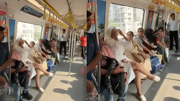 दिल्ली मेट्रो में बाथरोब पहने महिला का वीडियो वायरल